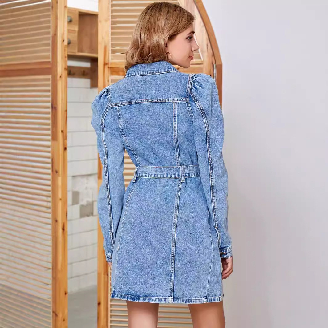 Vintage Denim Long Sleeve Dress Slim Fit Waist Defining Comfortable Fabric Perfect for Casual Outings Wholesale
