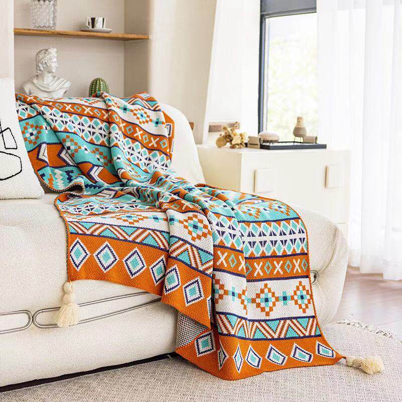 Vintage Bohemian Sofa Blanket Office Nap Thickened Knitted Air Conditioning Blanket Single Shawl Bed Flag Warm