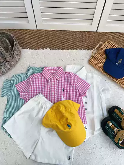Ralph Short Sleeve Shirt Plaid Shorts Children's Casual suit