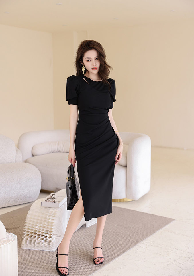Váy Ôm Body Nữ Tay Lỡ Thiết Kế Xẻ Tà Dáng Dài Màu Đen chi tiết 17