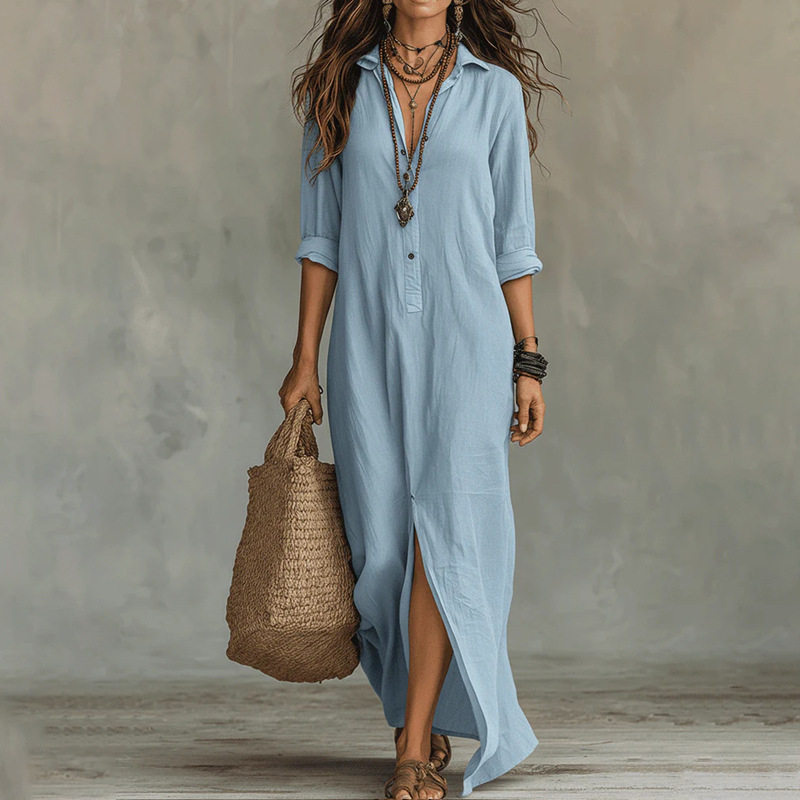 Summer Long Dress for Women Elegant Solid Color Fashionable Style Perfect for Casual or Formal Occasions Wholesale