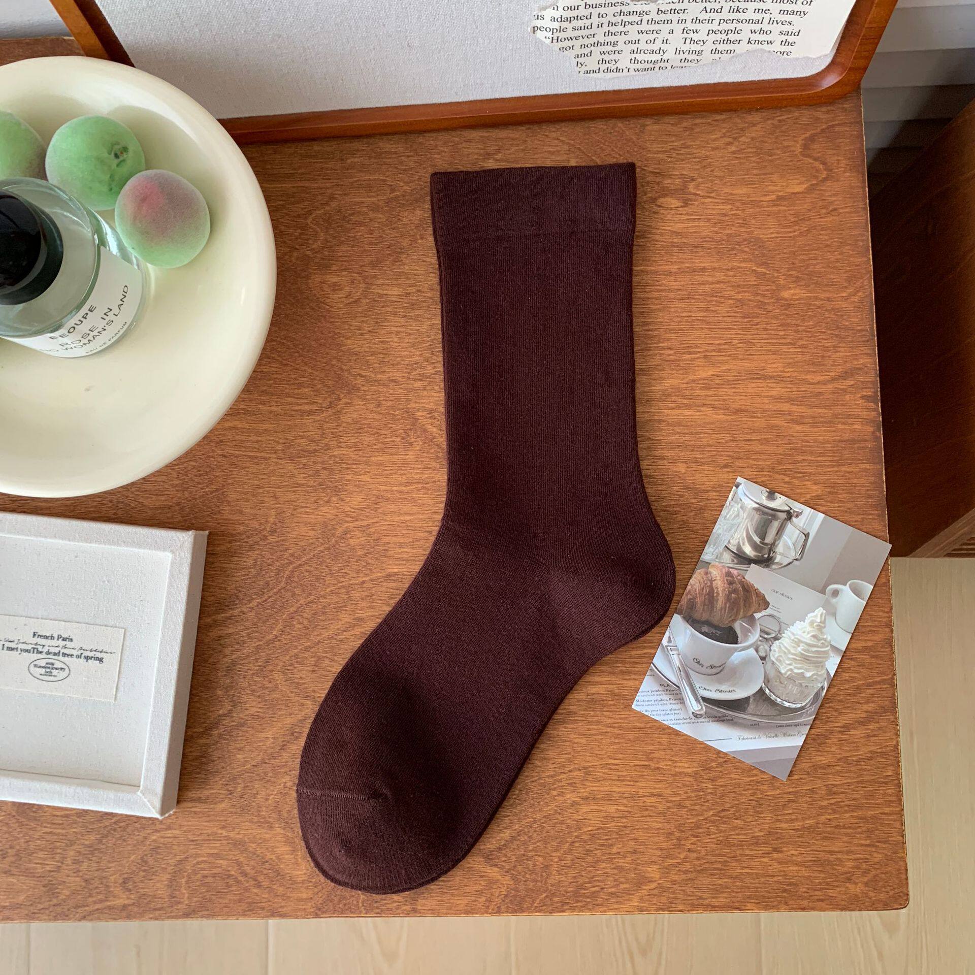 白色堆堆袜子女中筒袜纯棉ins潮月子袜全棉松口袜日系无骨长筒袜