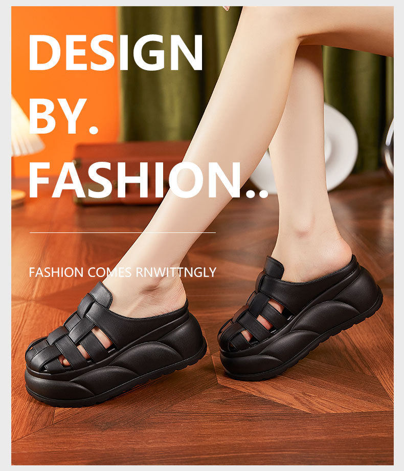 Dép sandal nữ xỏ ngón đế bệt đan sợi phong cách La Mã — Đen, Len nguyên chất chi tiết 10