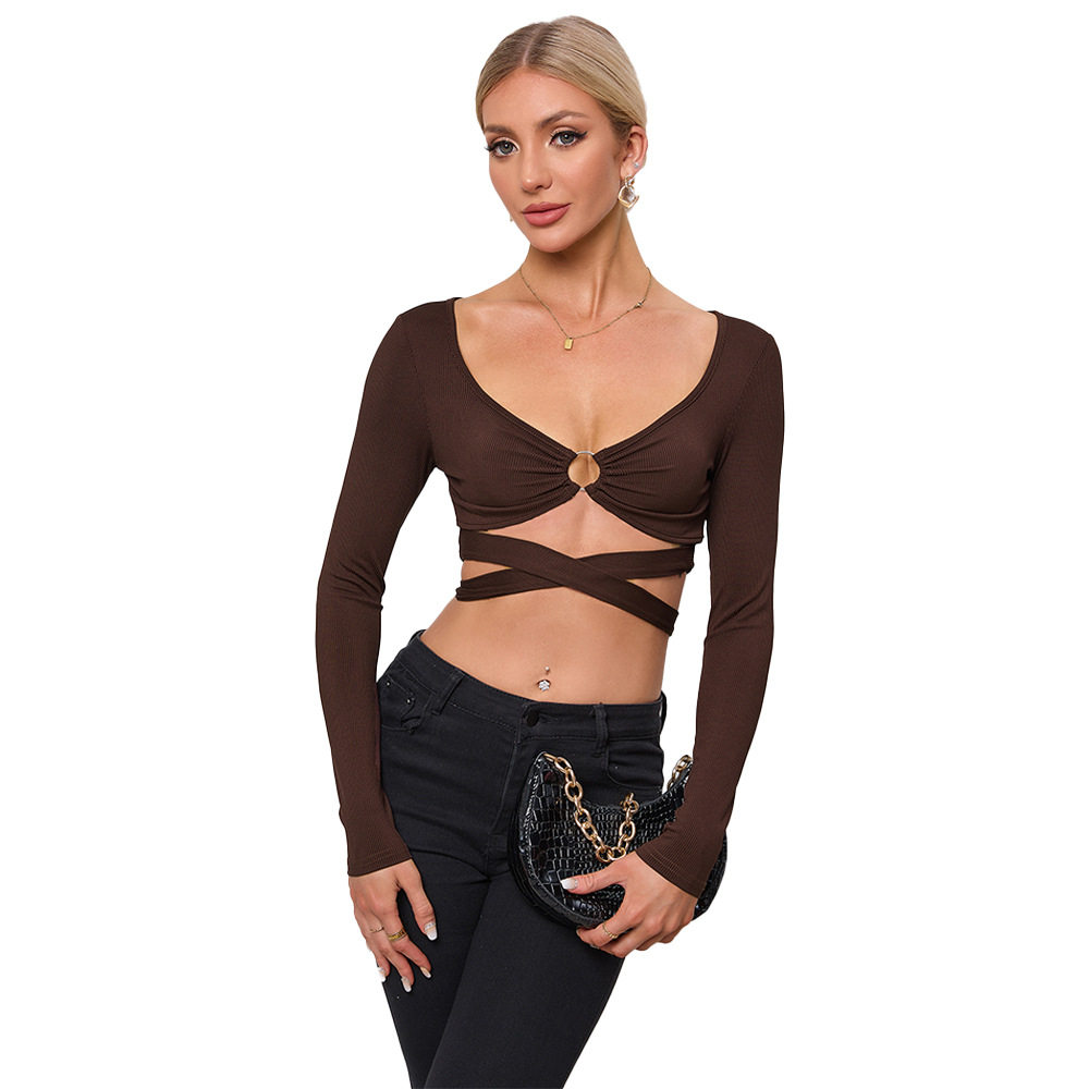 Womens Sexy Hollow Out Slim Fit Long Sleeve Knit Top Spring Summer Collection Trendy Casual Wear Wholesale Available