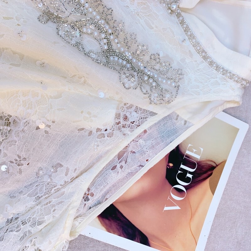 Đầm suông nữ thêu thủ công trễ vai tay phồng dáng dài — Màu nâu kaki - Chất lượng cao, Trắng cực quang, Xanh tuyết núi