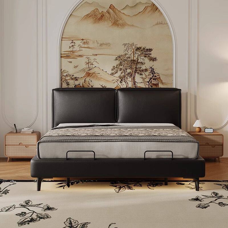 Electric Suspended Tofu Block Italian Leather Bed Bedroom Remote Control Multi-Functional Double Bed Intelligent Lifting Wedding Bed