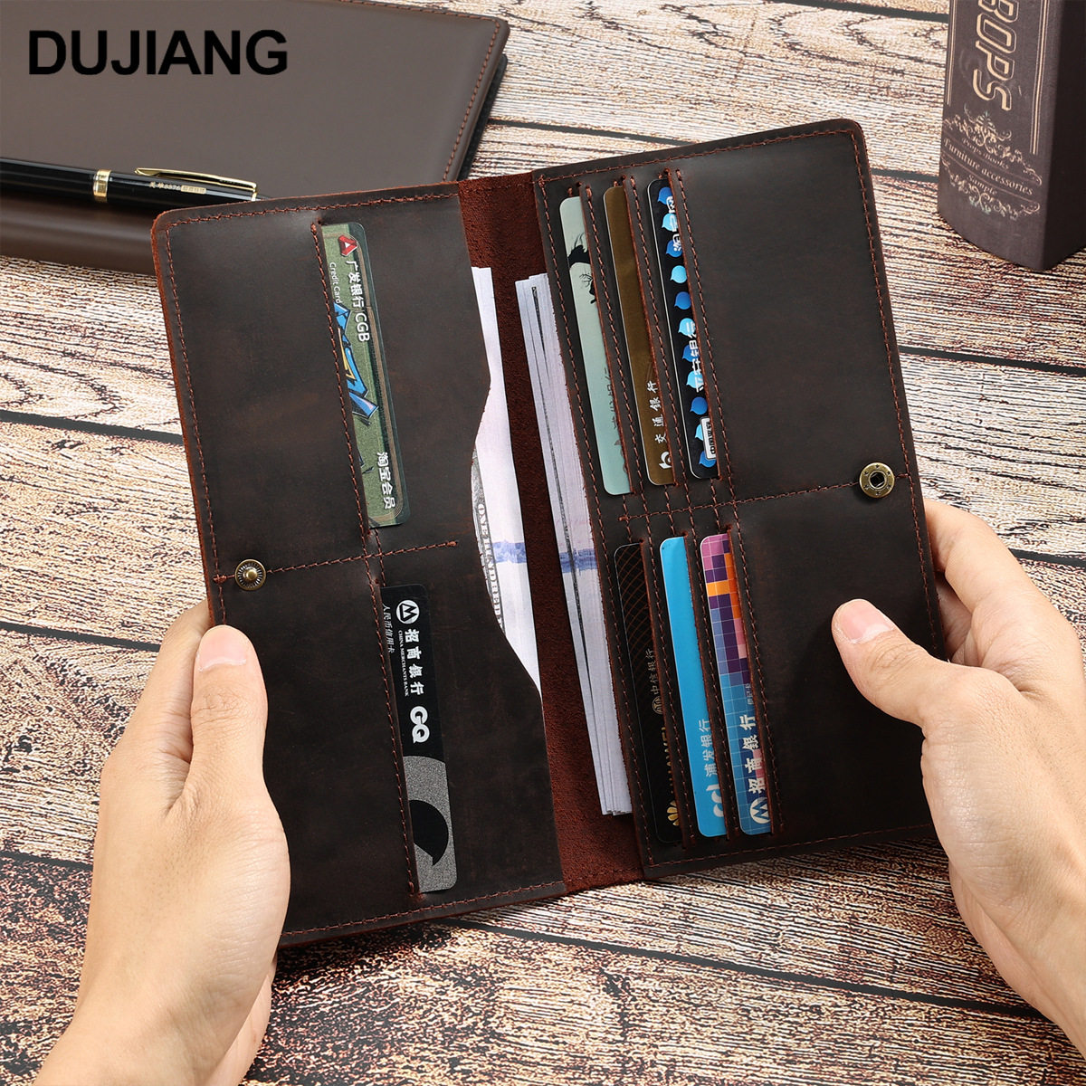 Dujiang Men's Genuine Leather Wallet Multifunctional Coin Purse First Layer Cowhide Clutch Bag Men's Bag Cross-Border Best-Selling Model