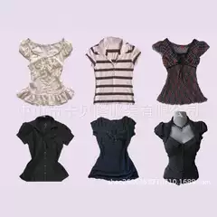 2026 Summer New Gothic Style Waist-Slimming Top Striped Square Collar Short-Sleeved Shirt for Women