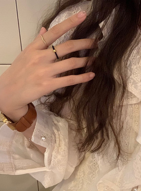 两件套转运珠编织素圈戒指女小众设计感可调节简约百搭食指环
