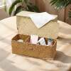 Seagrass European-Style Desktop Storage Box with Lid, Living Room and Bedroom Storage Basket, Snack Storage Box, Compartmentalized Storage Basket