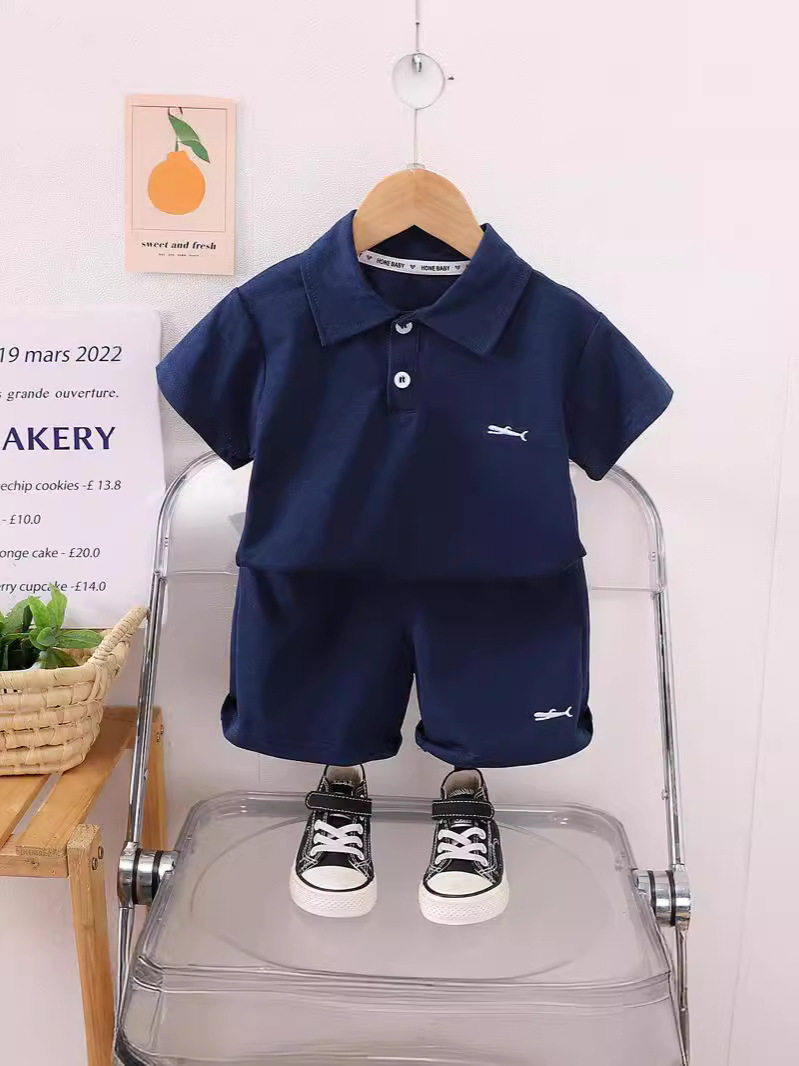 Boys cool summer children's polo collar short-sleeved shorts handsome baby temperament suit