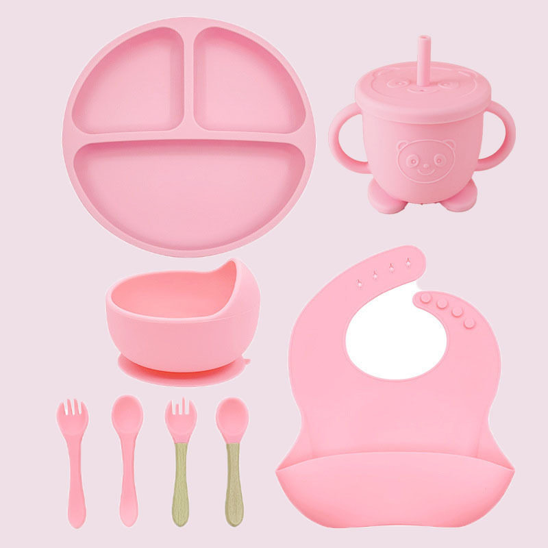 Silicone Children's Dinner Plate, Food-Grade Tableware Set, Maternal and Infant Products, Baby Food Bowl, Feeding Fork, Spoon, Suction Cup for Infants and Children
