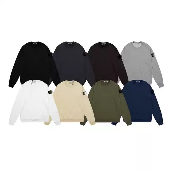 Cross-border classic STONE stone solid color crew neck badge long sleeve sweater men's and women's island couples correct version