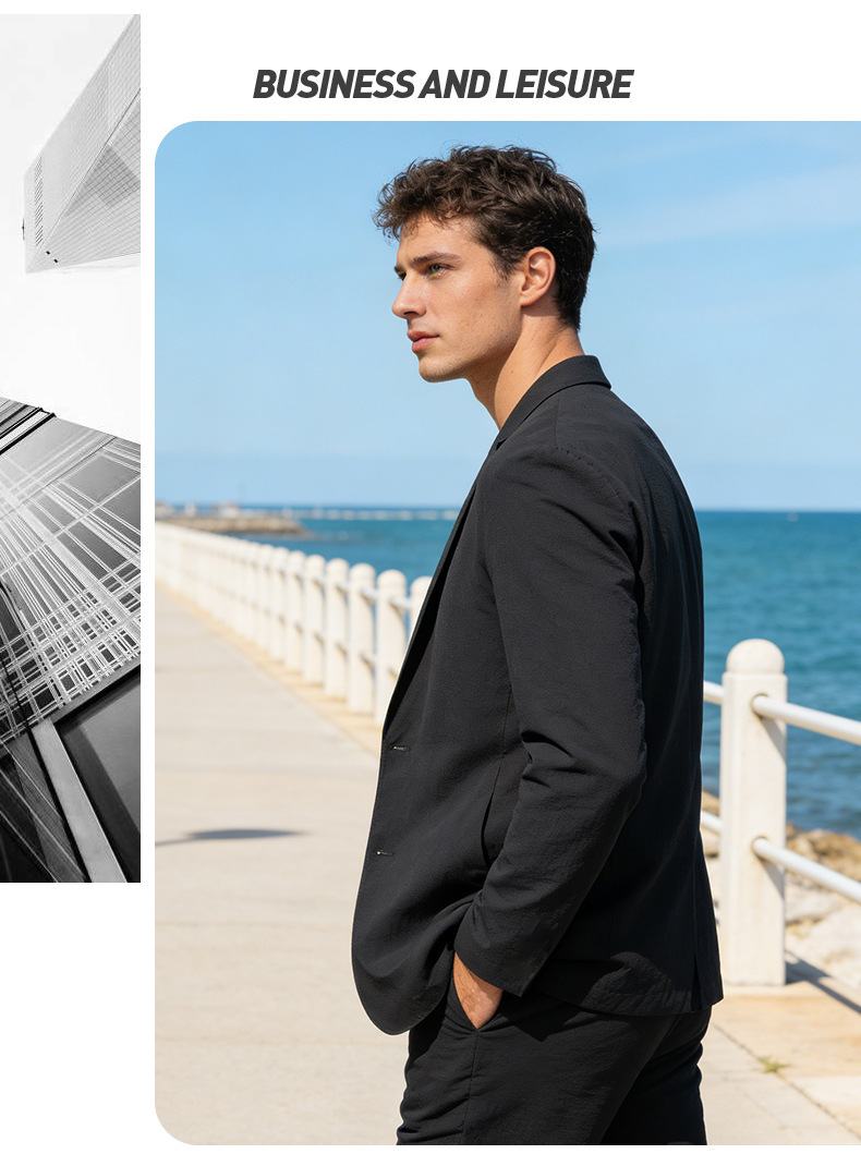 Áo blazer nam mỏng nhẹ chất liệu nylon co giãn thoáng khí chống nắng dáng ôm — Xanh đậm, màu đen, Màu kaki