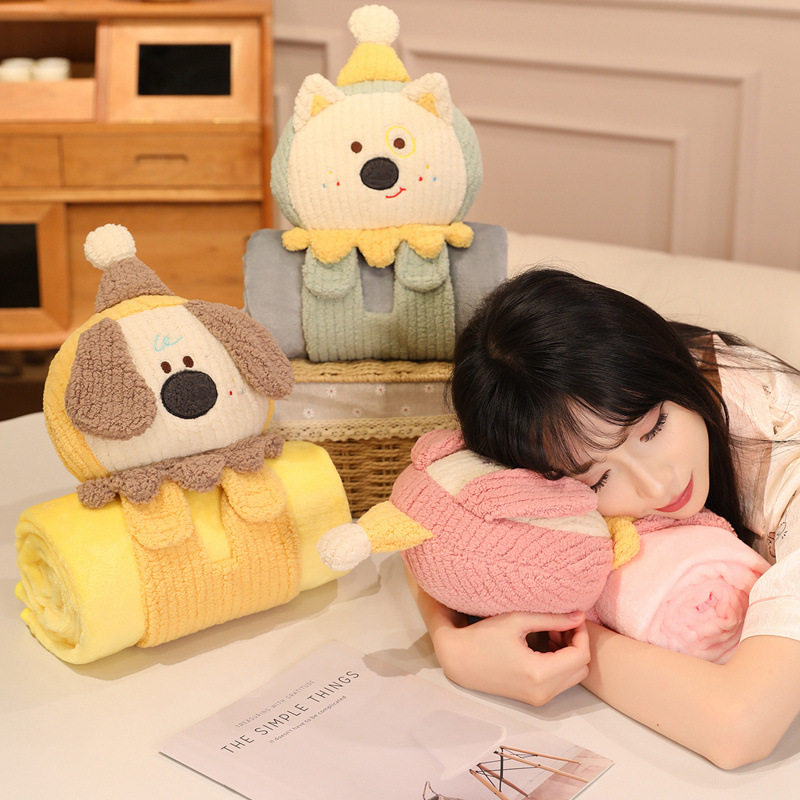 Three-Dimensional Roll Blanket Dual-Purpose Office Lunch Break Blanket Cute Puppy Cat Doll Sleeping Pillow Flannel Blanket Pillow