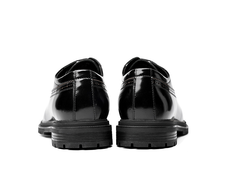 Giày Oxford nam da bò thật bề mặt bóng, đế cao su dày, kiểu brogue lịch lãm — Màu đen, Màu vàng nâu