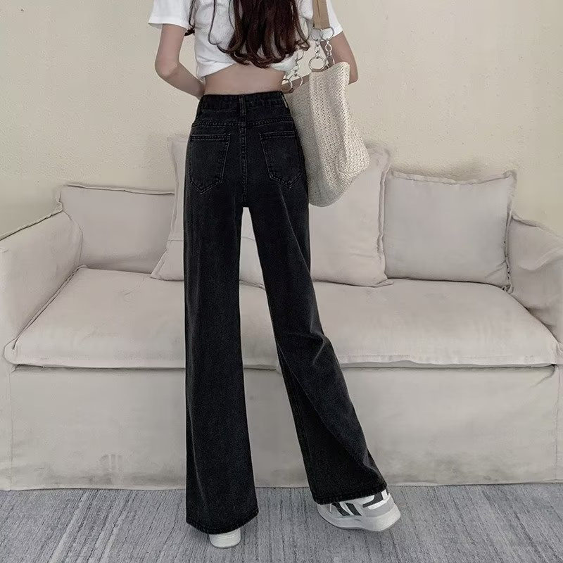 High Waisted Womens Jeans Slim Fit Versatile Straight Leg Floor Length Korean Style Winter Fashion Wholesale