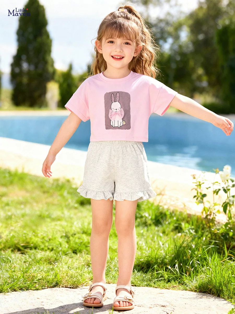 Girls' Summer Set, Cute Cartoon Baby Two-Piece Outfit