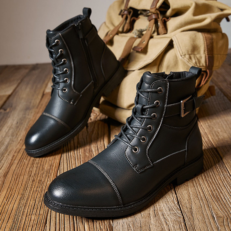 Giày Boot Công Sở Nam Cổ Cao Da Bóng Buộc Dây Khóa Bên Chiều Cao Đế Khoảng 3cm Màu Đen, Xám, Xanh Navy, Kem