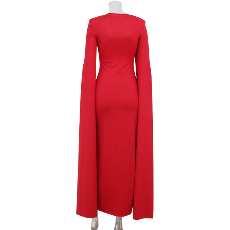 Elegant Long Dress Square Neck Water Sleeve Waist Cinching Solid Color Sexy Design Perfect for Red Carpet Events