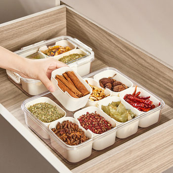 Portable Eight-Compartment Spice Storage Box, Seasoning Box, Kitchen Seasoning Sealed Jar, Large-Capacity Refrigerator Sealed Box