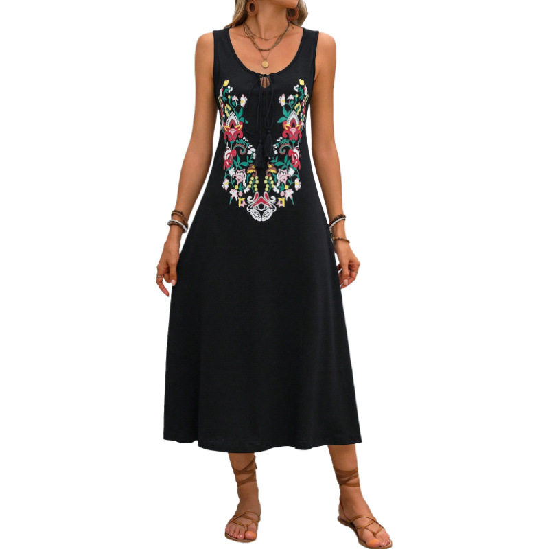 Floral Embroidered Sleeveless Dress Bohemian Style Versatile Design Trendy for Summer Wholesale Available