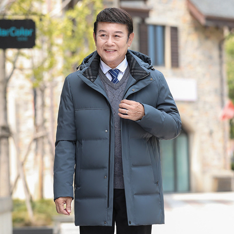 Middle-aged and elderly down jacket men's mid-length thick 2024 winter clothing for middle-aged and elderly fathers duck down warm jacket