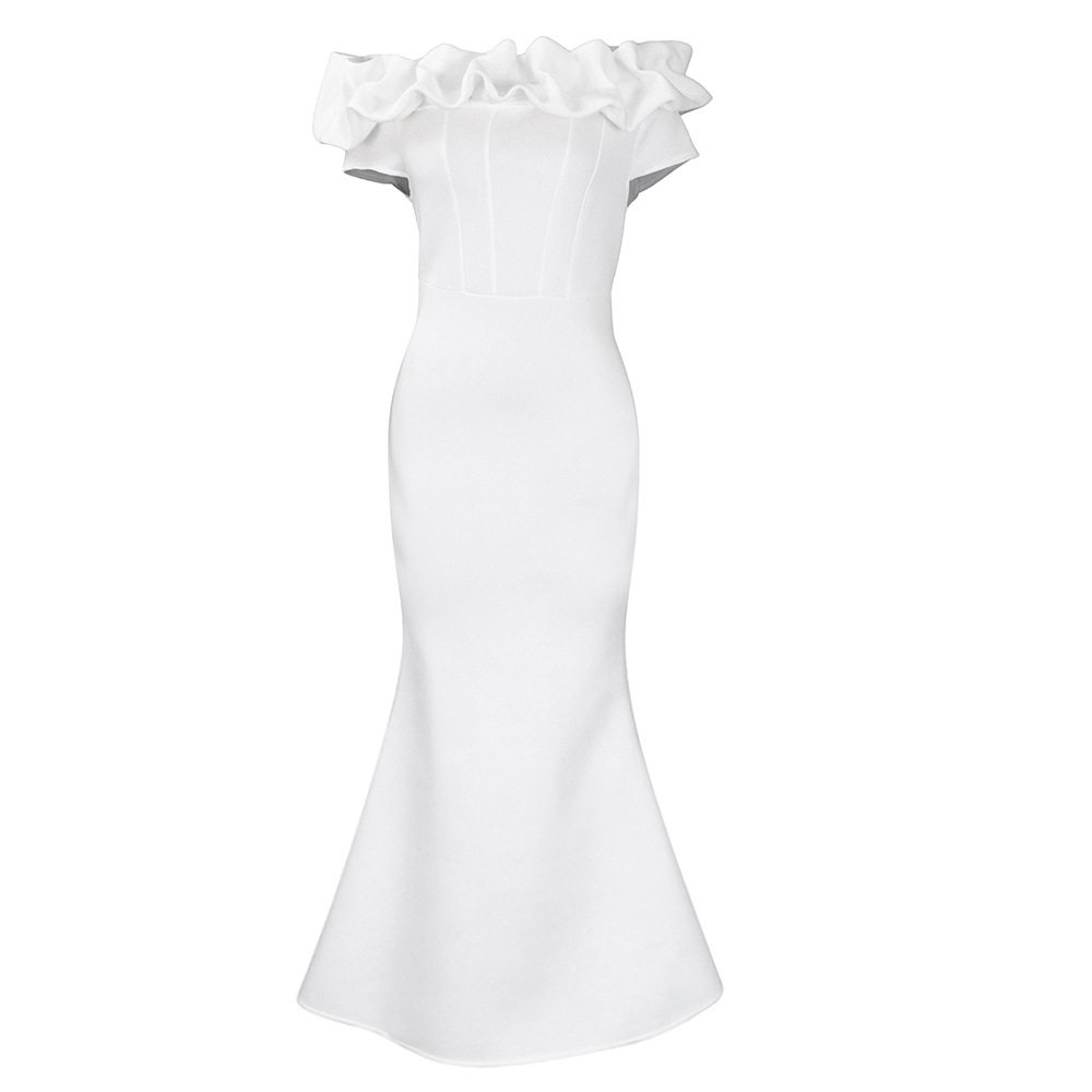 Elegant Mermaid Dress Solid Color Ruffle Trim Slim Fit Evening Gown for Special Occasions Wholesale Available