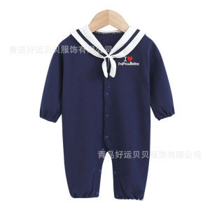 Newborn Jumpsuit Four Seasons Cotton-wool Navy Collar Long-sleeved Jumpsuit for Boys and Girls Baby Baby Climbing Clothes Outgoing Clothes