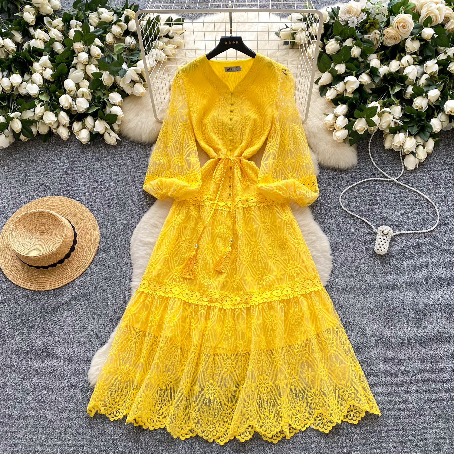 Elegant Womens A Line Dress with Lantern Sleeves and Embroidery in Multiple Colors for Formal Occasions Wholesale