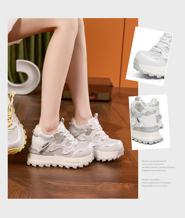 Giày sneaker nữ chunky đế dày lưới thoáng khí phong cách Forrest Gump — Xanh dương, Vàng, Trắng chi tiết 3