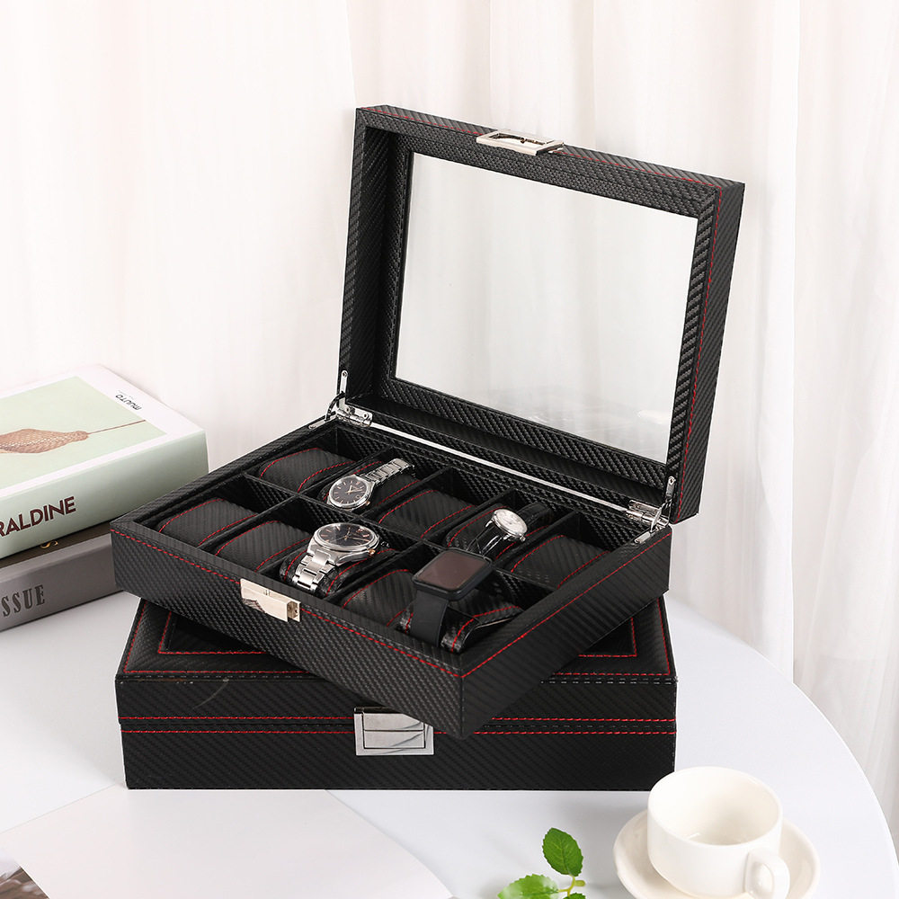 New Watch Storage Box Jewelry Packaging Pu Leather Painted Wooden Box Transparent Skylight Watch Packaging Display Box