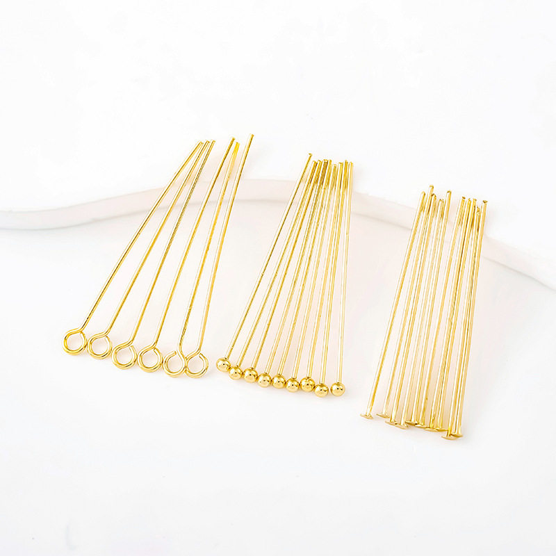 เครื่องประดับรักษาสีแบบ DIY เข็มรูปตัวเลข 9 เข็มทองเหลืองแท้ 18K สำหรับร้อยลูกปัด เข็มรูปตัว T ทำมือ สำหรับร้อยไข่มุก อุปกรณ์เสริมเข็มรูปตัวเลข 9