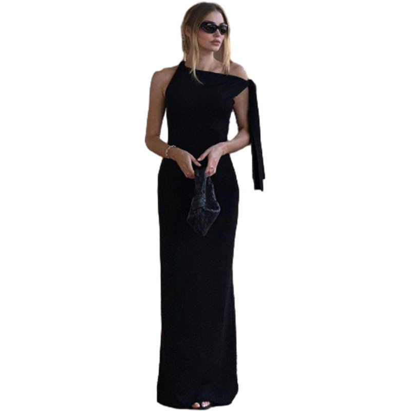 Sleeveless Bodycon Dress Solid Color Comfortable Fit Sexy Asymmetrical Shoulder Spring Summer Casual Wear Wholesale