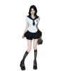 Internet Celebrant Sweet Girl College Style JK Uniform Navy Collar Short-sleeved Slim-fit Top Cake Half-length Skirt Two-piece Set