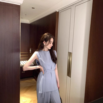 Korean Retro Lace-Up Sleeveless Top for Women Summer New Style + High-Waist Slim Loose Casual Pants Korean Style Two-Piece Set