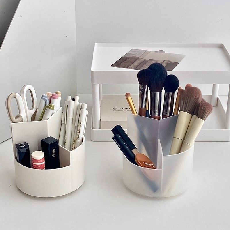 Desktop Rotating Three-Compartment Storage Tube 360-Degree Rotation Design Home Office Desktop Sundries Storage Box Stationery