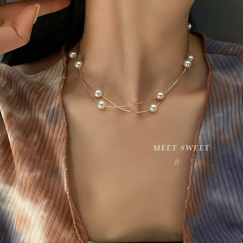 Korean Double-Layered Pearl Choker Clavicle Chain 2023 New Personalized Design High-End Necklace for Women