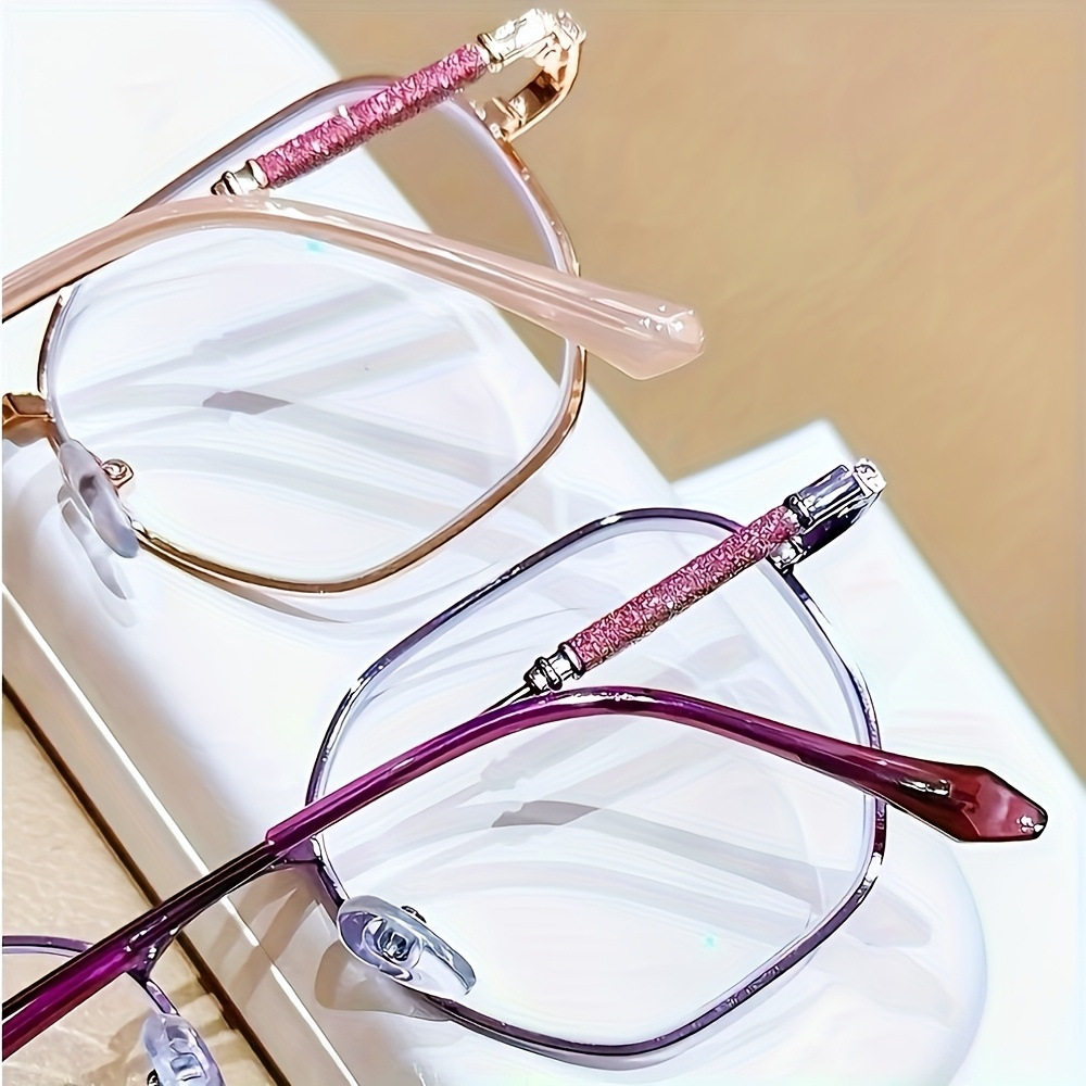 Fashionable Ultra-Light Photochromic Anti-Blue Light Plain Glasses for Women, Starlight Shimmering Metal Eyeglass Frames, Slimming Effect for Large Faces, Internet Celebrity Glasses