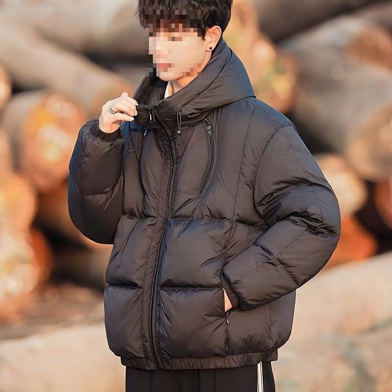 Trendy down Jacket for Teenagers and High School Students 2025 Winter Men's Short Hooded Loose White Duck down Jacket