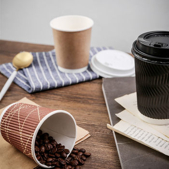 Corrugated Paper Cup Disposable Thickened Hot Drink with Lid Anti-scalding Coffee Milk Tea Cup Commercial Brand Making and Printing Logo
