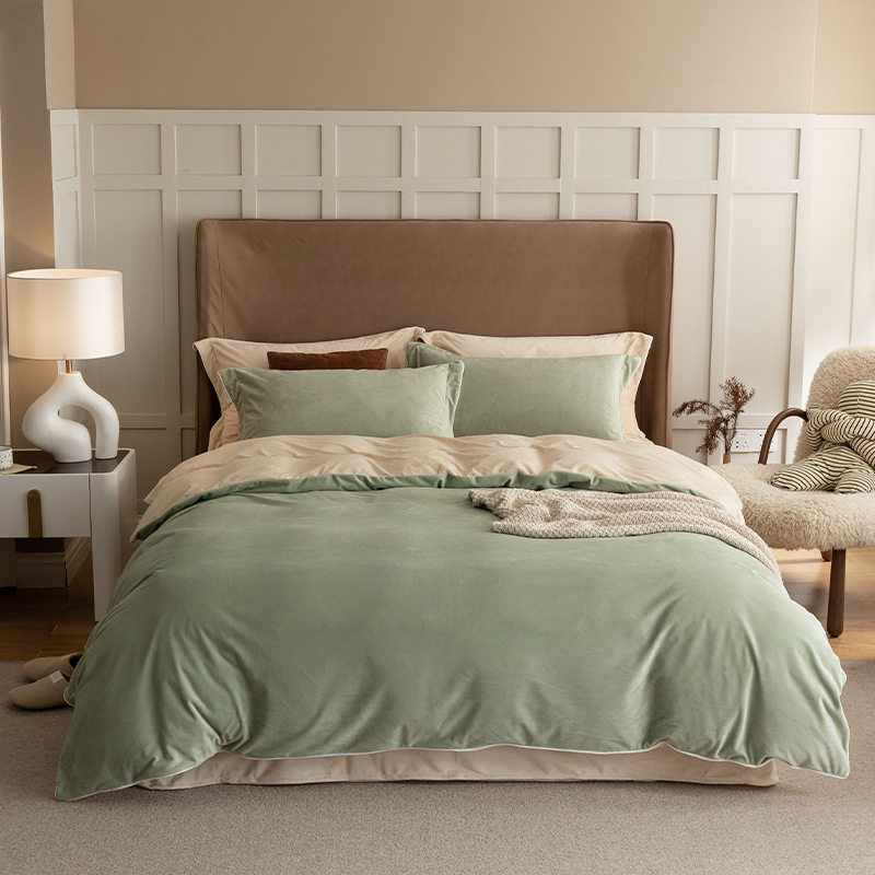 Light Luxury and High-End Thickened Milk Velvet Four-Piece Set, Winter Warm Coral Velvet Duvet Cover, Anti-Static Bed Sheet Three-Piece Set