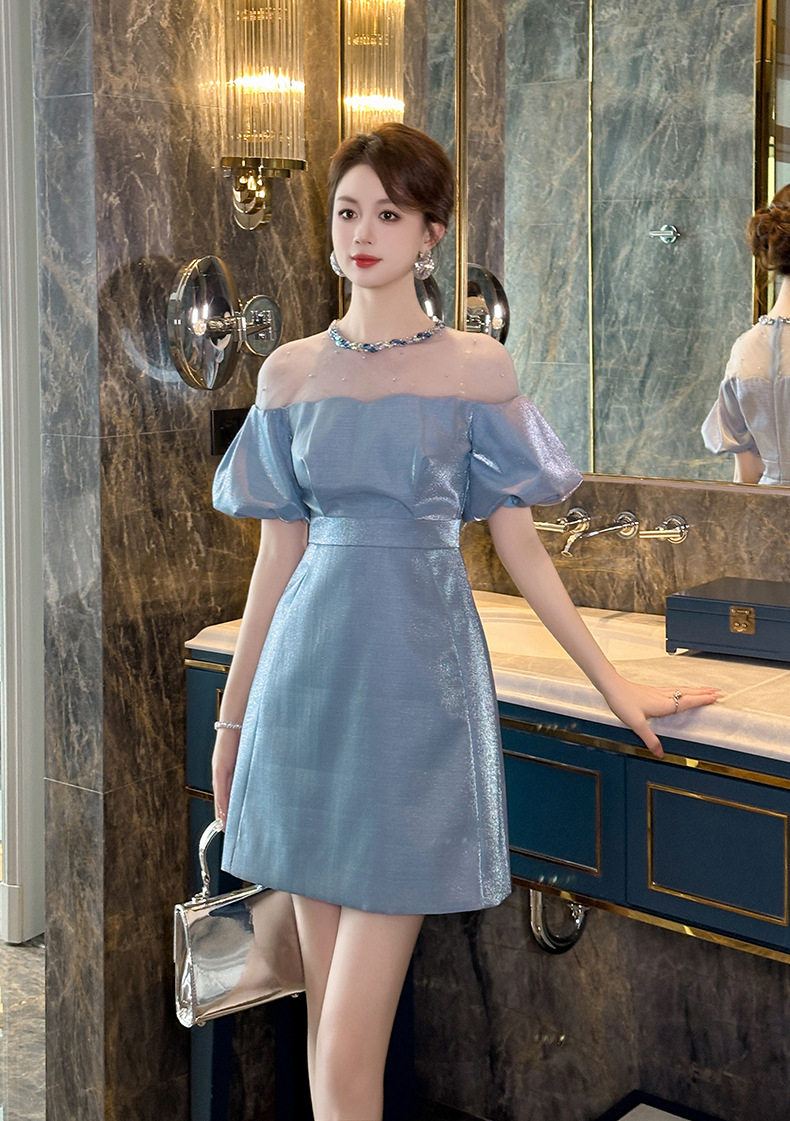Đầm suông nữ midi tay phồng cổ tròn dáng chữ A — [Đen], [Trắng], [Xám], [Xanh dương] chi tiết 25