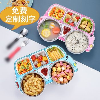 Kindergarten Children's Dinner Plate, Baby Eating Bowl and Plate, Restaurant Cartoon Spoon and Fork, Divided Tableware Set, Suction Cup Set