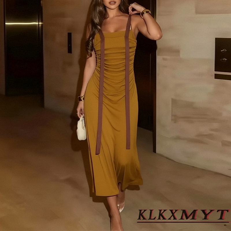 Sleeveless Ruffled Maxi Dress French Style Slim Fit Summer Fashion Perfect for Casual Outings Wholesale Available