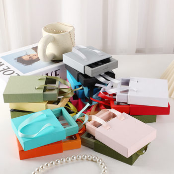 Casual Style Macaron Color Gift Box Fashionable Same Color Pe Film Suspended Satchel Packaging Box New Jewelry Drawer Box