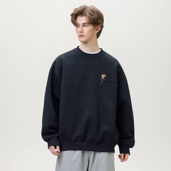 380g Heavyweight Oversized Crewneck Sweatshirt Autumn Style Fun Textured Embroidered Sports Top Trendy Pullover Jacket Q