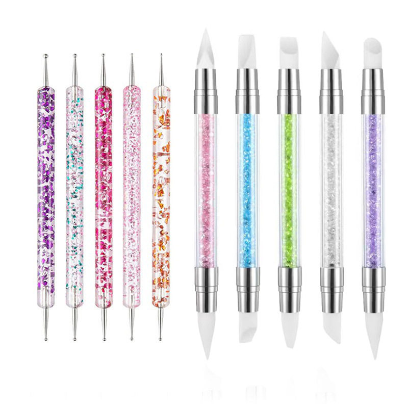 Factory wholesale log point drill pen 5 double head point ball pen indentation pen acrylic point flower pen nail pen suit