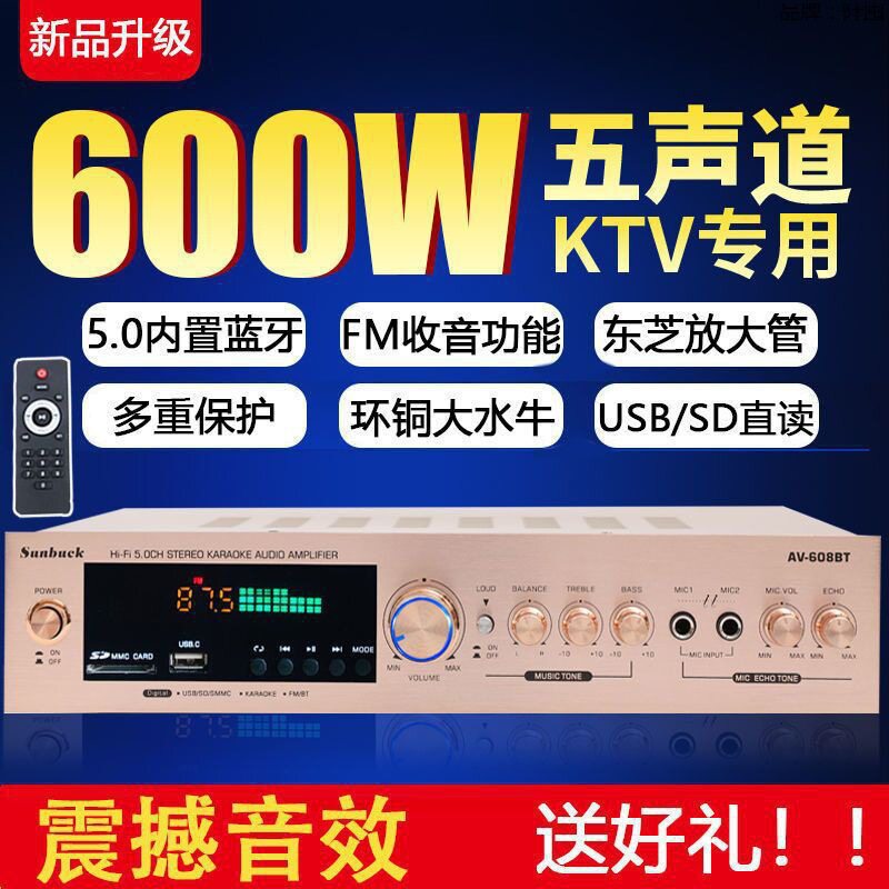 5-channel power amplifier home high-power 2-channel karaoke digital remote control Bluetooth radio KTV home movie wholesale