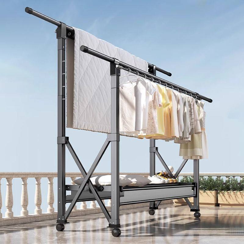 Floor-Standing Balcony Folding Clothes Drying Rack for Home Indoor and Outdoor Use, Retractable Clothes Hanger, Quilt Drying Rack, Clothes Drying Rod